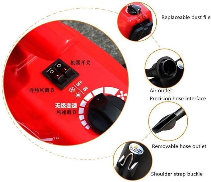 2500W High Velocity Hairdryer, A Powerful But Quiet Dog Dryer with 5 Different Nozzles Professional Grooming Adjustable Wind Speed Temperature (Color : Red)
