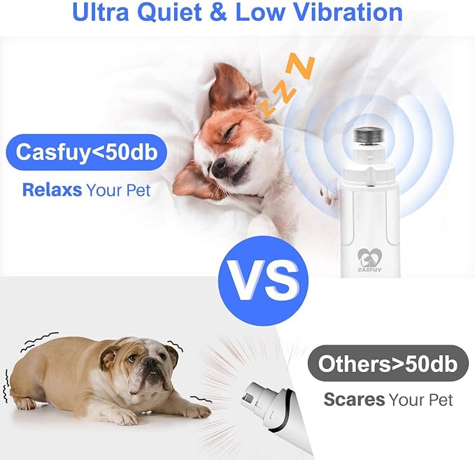 Casfuy Dog Nail Grinder with LED Light, 2-Speed, White