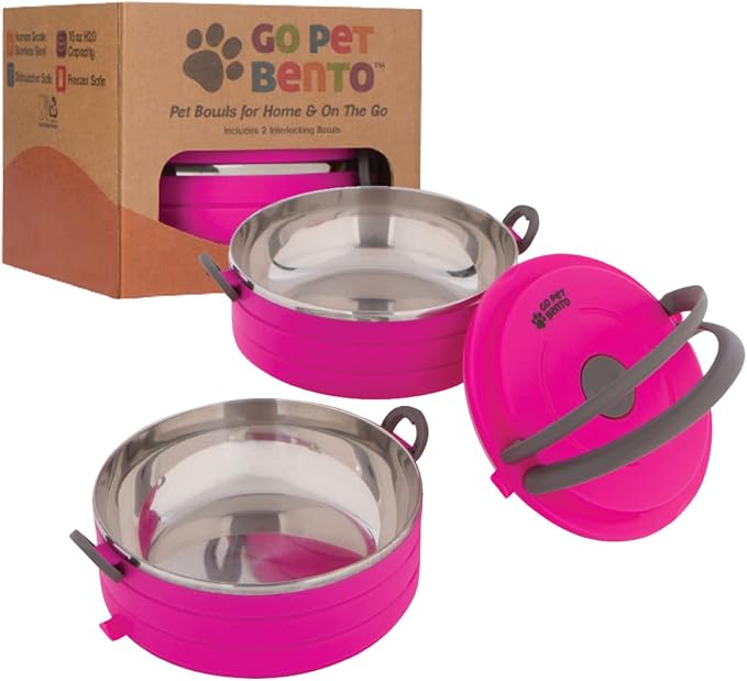 Healthy Human Travel Pet Bento Bowls, 2 Pack, Pink