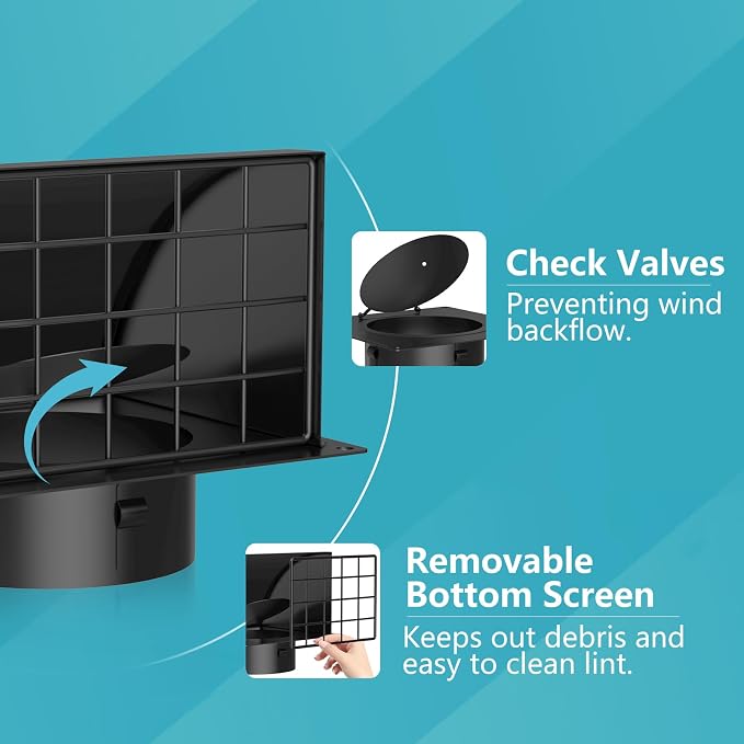 HG Power 5 Inch Dryer Wall Vent Cover with Removable Screen, Black