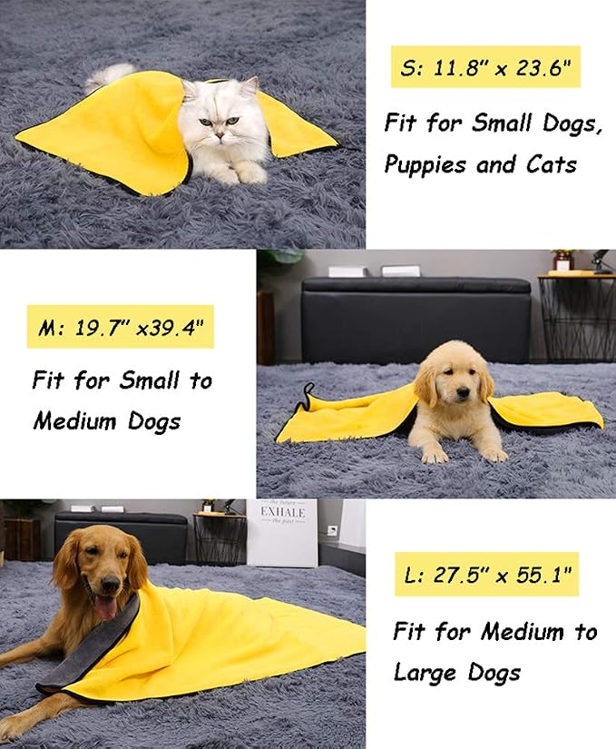 Dog Bath Towel - Super Absorbent Microfiber Dog Towel for Small Medium Large Dogs and Cat, Yellow & Grey 19.7" x 39.4"