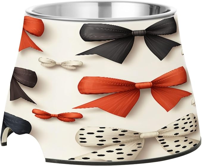 Blueangle Elevated Dog Bowls with Stainless Steel - Non-Slip 2.3 Cup High Capacity Pet Dish for Spinal Health & Red Bow Design（403）