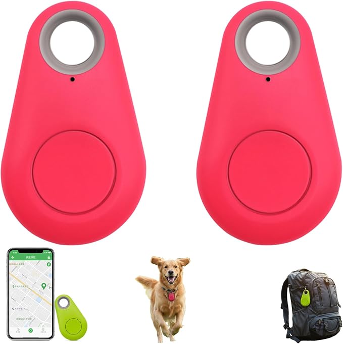 Two-Way Alarm Pet Location Tracker with Real-Time Tracking for Dogs, Cats, Keys, and Luggage, Waterproof Anti-Loss Device for Outdoor and Travel Use (Red,2Pcs)