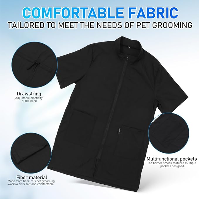 Holibanna Groomer Smock Dog Pet Grooming Workwear with Multifunctional Pockets Lightweight Comfortable Barber Jacket for Salon Use