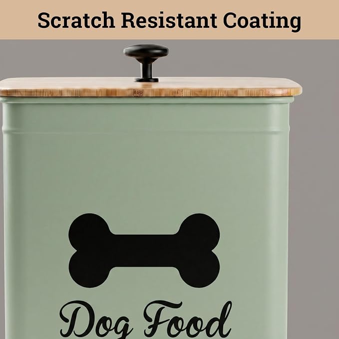 Metal Dog Food Container 5-7lb, 7lb, Bamboo, Sage Green: Bone