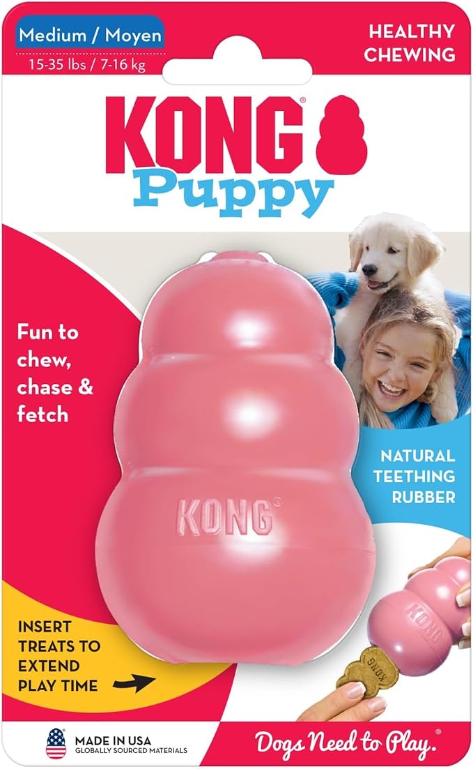 KONG Puppy, Natural Rubber Teething Chew Toy, for Medium Puppies, Pink | Gentle Natural Teething Rubber Toy, Stuffable for Treats & Built for Chewing & Fetch with Growing Puppies
