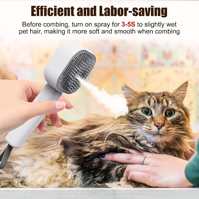 Cat Steamy Brush,3 in1 Self Cleaning Steam Cat Brush with 30ml Water Tank USB Rechargeable for Cats Dogs Rabbits Massage Clean Grooming