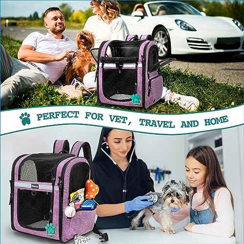 PetAmi Dog Backpack Carrier, 4-Way Entry Ventilated, 18 lbs, Purple