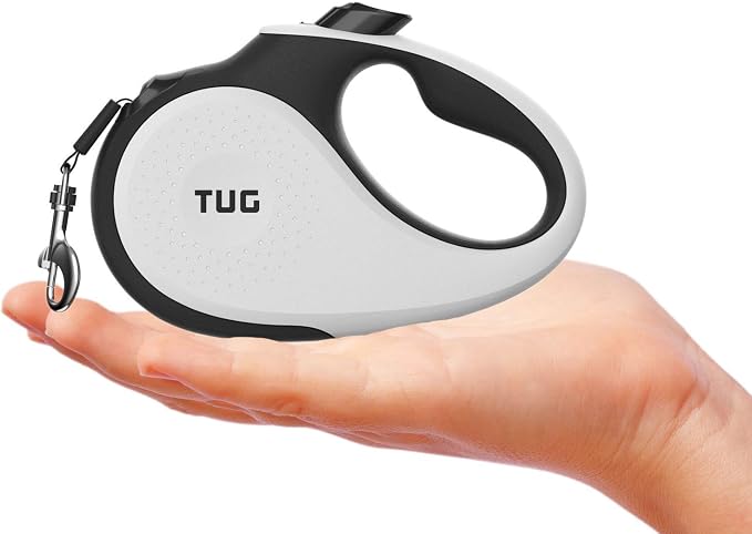 TUG Tiny Retractable Dog Leash, 10 ft (Extra Small, White) | 360° Tangle-Free Retraction, 10 ft Tape, Quick Thumb Lock, Anti-Slip Handle, For Pets Under 26 lbs