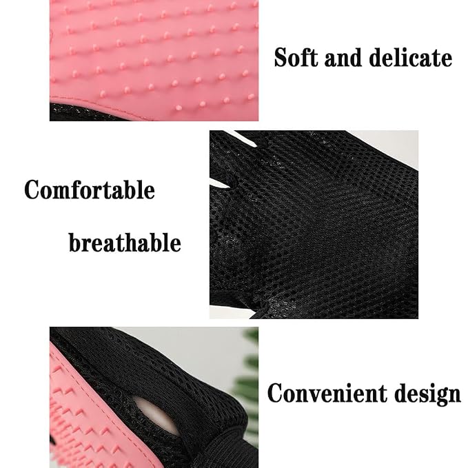 Pet Grooming Gloves Cat Brushes Gloves，Gentle Brush for Cats, Dogs, and Horses,Comes with a Comb (Pink A pair)