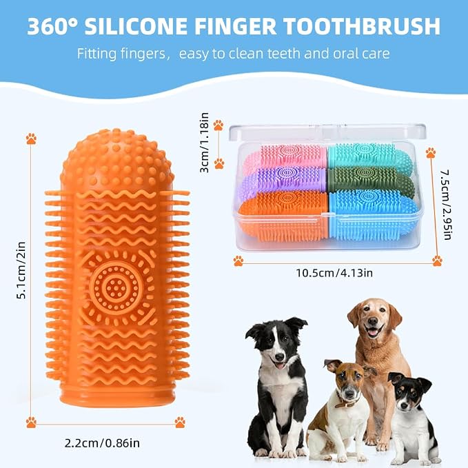 6Pcs Silicone Dog Toothbrush,360° Dog Tooth Brushing Kit,Finger Toothbrush,Cat Tooth Brush,Teeth Cleaning,Dogs Cats Teeth Cleaning Dental Care
