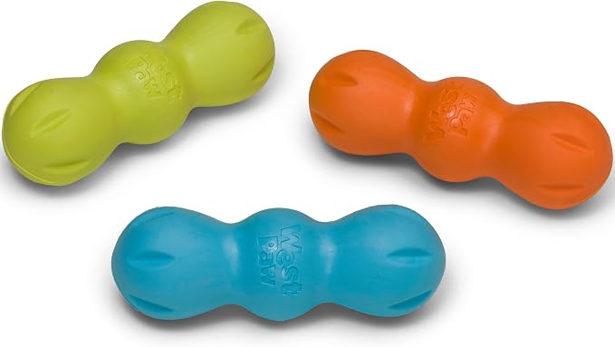 WEST PAW Zogoflex Rumpus Dog Chew Toy – Floatable Toy for Dogs, Aggressive Chewers – Puppy Chewing Toys for Catch, Fetch – Recyclable, Dishwasher-Safe, Small 5.25", Aqua Blue