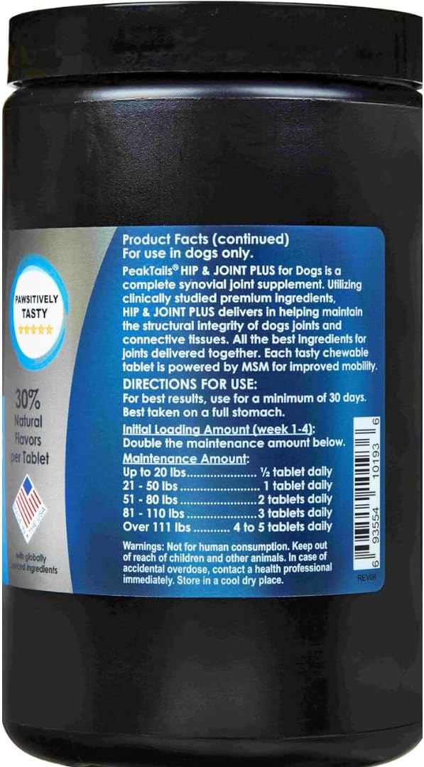 KALA HEALTH PeakTails Vet-Formulated Hip & Joint Plus for Dogs, 150 Count