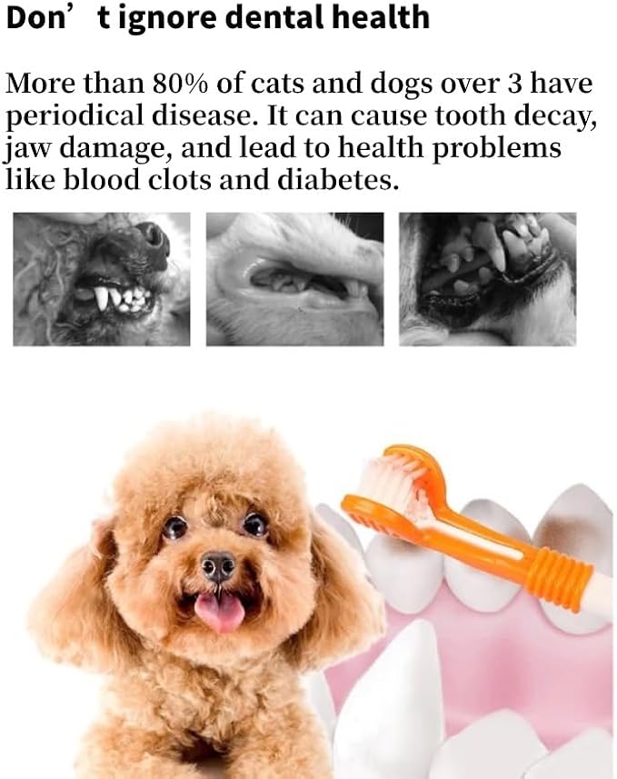 Pet Toothbrush for Dogs & Cats – Dual-Head Pet Toothbrush, 2-Pack Soft Bristle Dental Care Set, Ergonomic Handle, Plaque & Tartar Removal, Assorted Colors