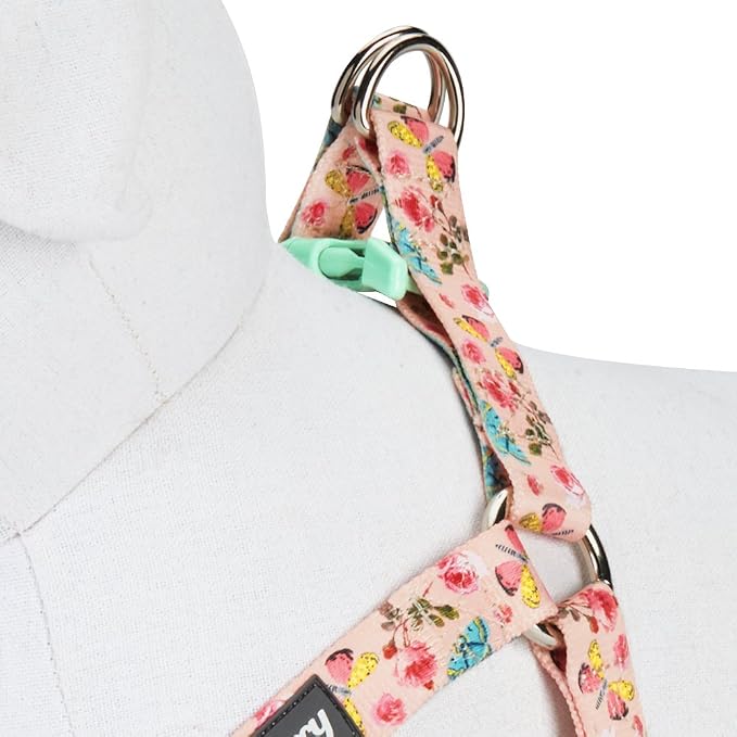 Blueberry Pet 9 Patterns Step-in Spring Scent Inspired Rose and Butterfly Print Pastel Pink Dog Harness, Chest Girth 26" - 39", Large, Adjustable Harnesses for Dogs