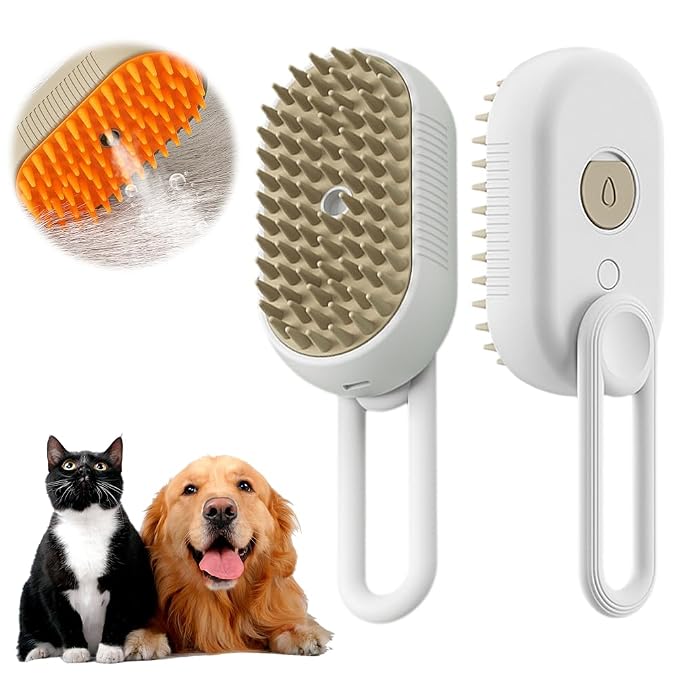 2026 New Cat Steam Brush, 3 in 1 Pet Steam Groomer Comb, Rechargeable Pet Steam Groomer Brush for Massaging and Cleaning Shedding Pets Hair, Anti-Static Hair Removal Comb for Cats Dogs (White)