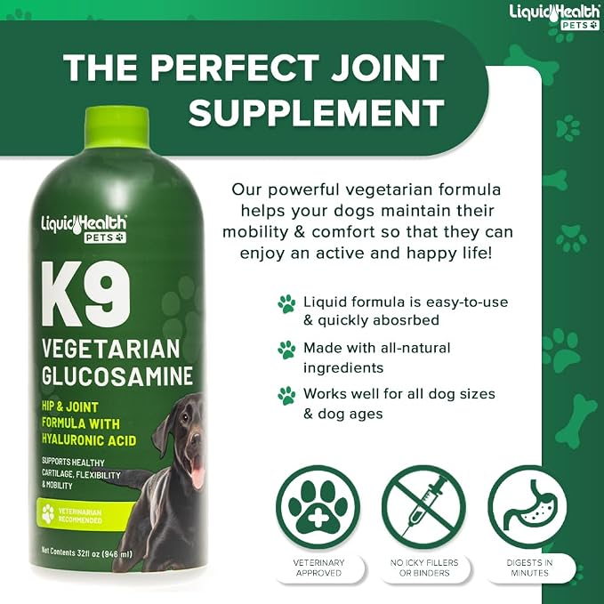 LIQUIDHEALTH Pets K9 Vegetarian Glucosamine Hip & Joint Support Formula & K9 Complete 8-in-1 Multivitamin for Dogs & Puppies - Pet Vitamin Supplement Bundle for Joint Health, Immune Support, USA Made