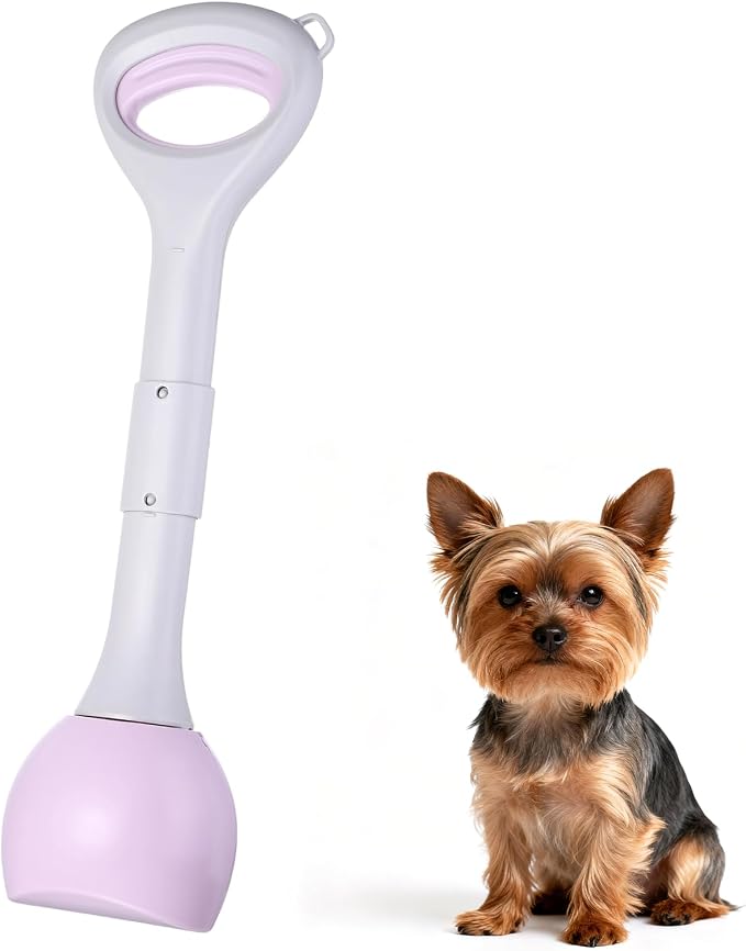 Poop Scooper, 19.3" Long Handle No Touch Dog Poop Scooper Grabber Foldable Spring Pick Up Tool Shovel, (Purple), Intended for Dogs Waste in Lawns/Grass/Dirt/Gravel