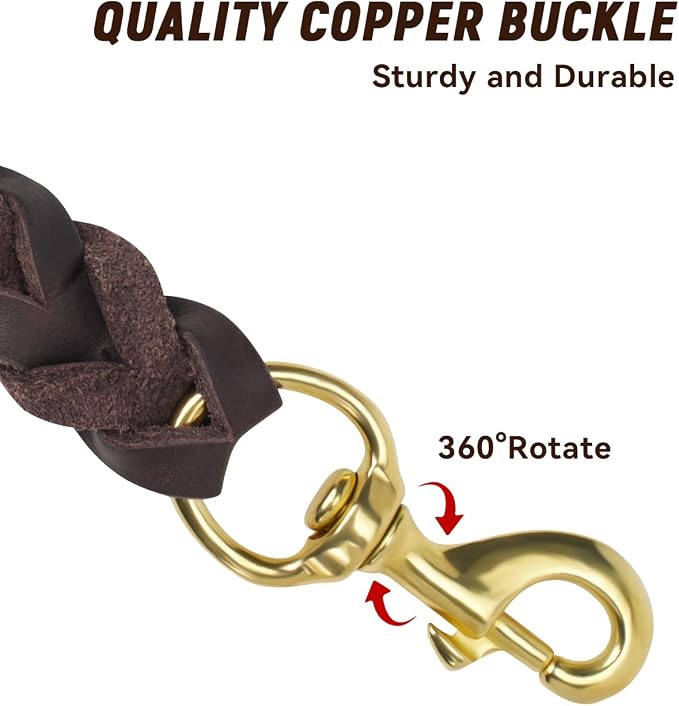 Joytale Leather Dog Leash, Strong Heavy Duty Genuine Cowhide with Brass Hook, Soft and Comfortable Leather Training Leash for Large Medium Small Dogs（Brown, 6ft×3/4''）