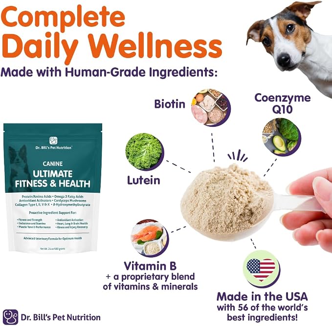Dr. Bill’s Canine Ultimate Fitness & Health – Daily Dog Multivitamin for Energy, Longevity & Whole-Body Support - Vet Supplement to Help Fill Nutritional Gaps - Skin, Coat, Heart & Brain Health 340g