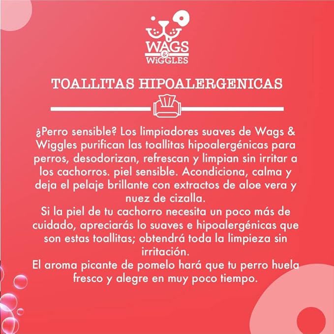 Wags & Wiggles Purify Hypoallergenic Grooming Wipes, Grapefruit, 100 Count (Pack of 2)