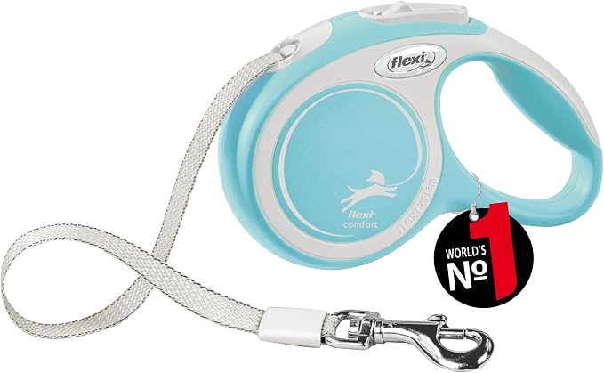 Flexi New Comfort Tape Grey & Light Blue Extra Small 3m Retractable Dog Leash/Lead for Dogs up to 12kg/26lbs