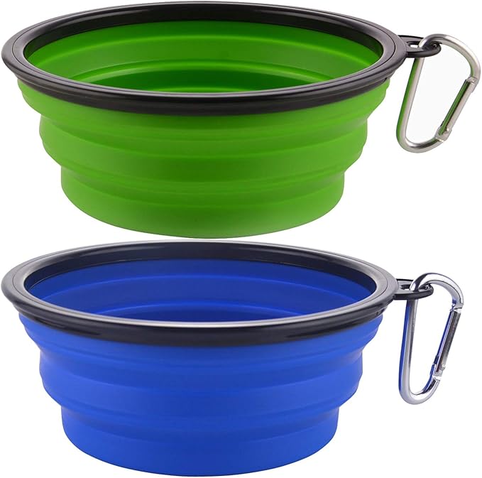Guardians Large Collapsible Dog Bowls, 2 Pack, 34oz, Green+Blue