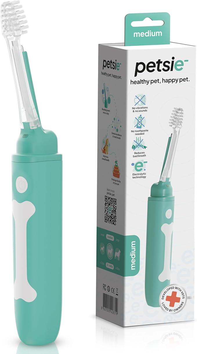 Electric Dog Toothbrush | Silent & Vibration-Free | Vet-Developed Electrolytic Technology | No Toothpaste Needed | Built-in Timer & App | Replaceable Heads for Small, Medium & Large Dogs
