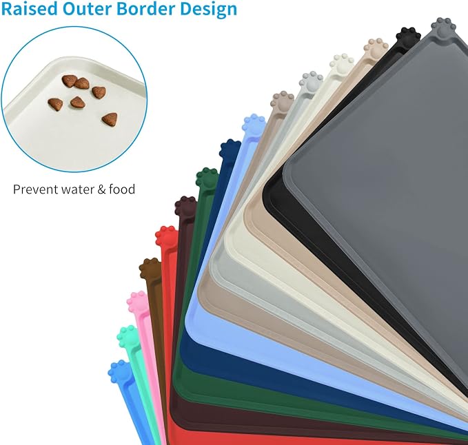 AUDWUD Silicone Waterproof Dog Cat Pet Feeding Mats,Anti-Slip Pet Bowl Mats,Pet Feeding Mat