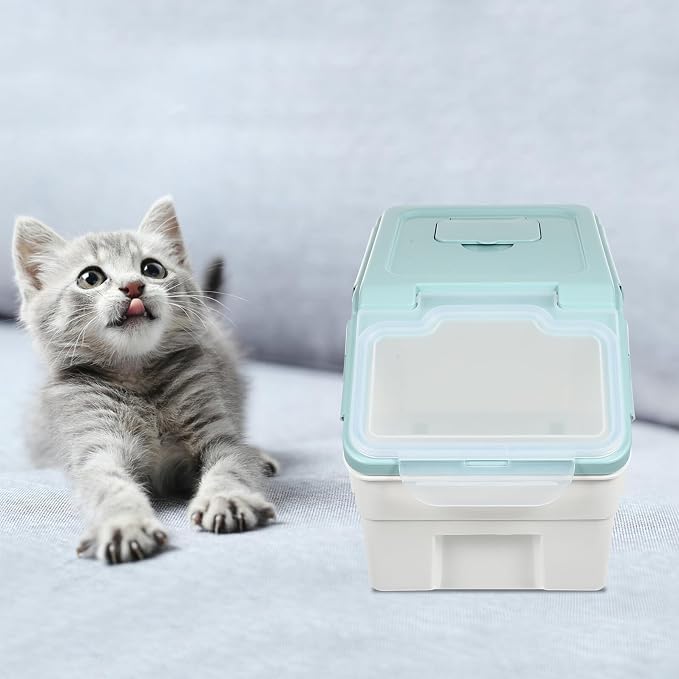 Abaodam Sealed Pet Food Storage Bucket with Airtight Lid Nordic Blue Small Dog Food, Small, Blue