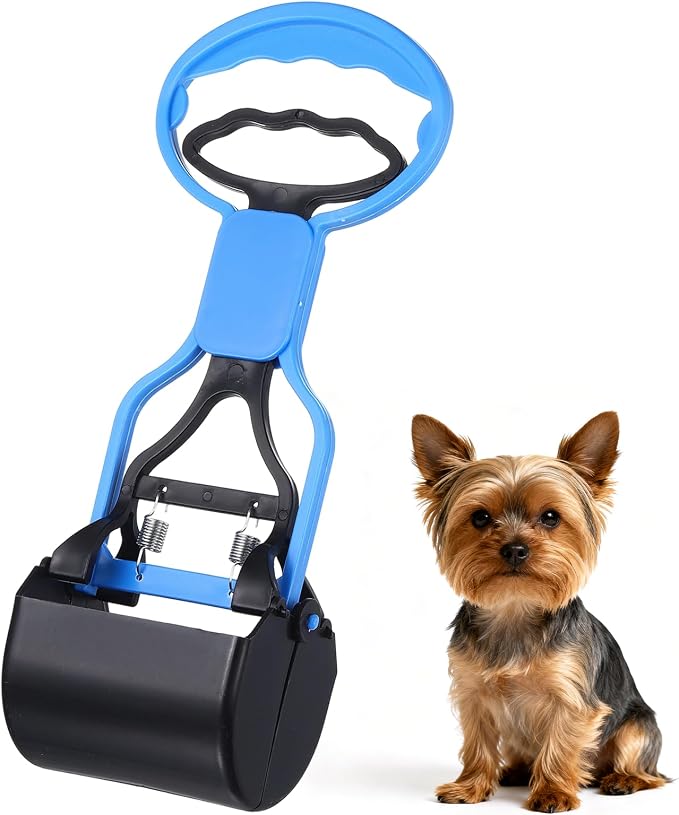 Poop Scooper, 11" Long Handle No Touch Dog Poop Scooper Grabber Non-Breakable Spring Pick Up Tool Shovel, (Blue), Intended for Dogs Waste in Lawns/Grass/Dirt/Gravel