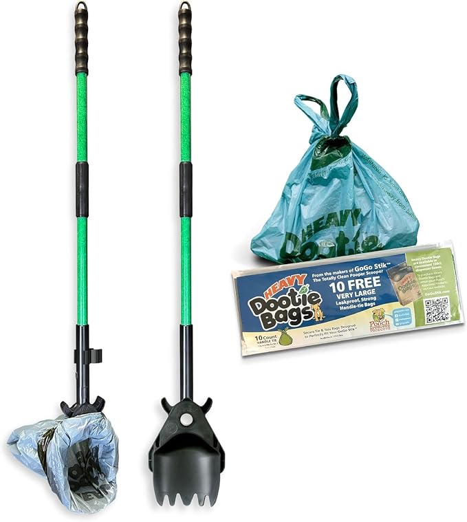 XP Pooper Scooper & Rake Set - Quick, Clean, & Convenient. 37" No Bend. 10 Free Heavy Dootie Poop Bags for Dogs. Strong & Lightweight for All Dog Poop Cleanup & Waste Removal