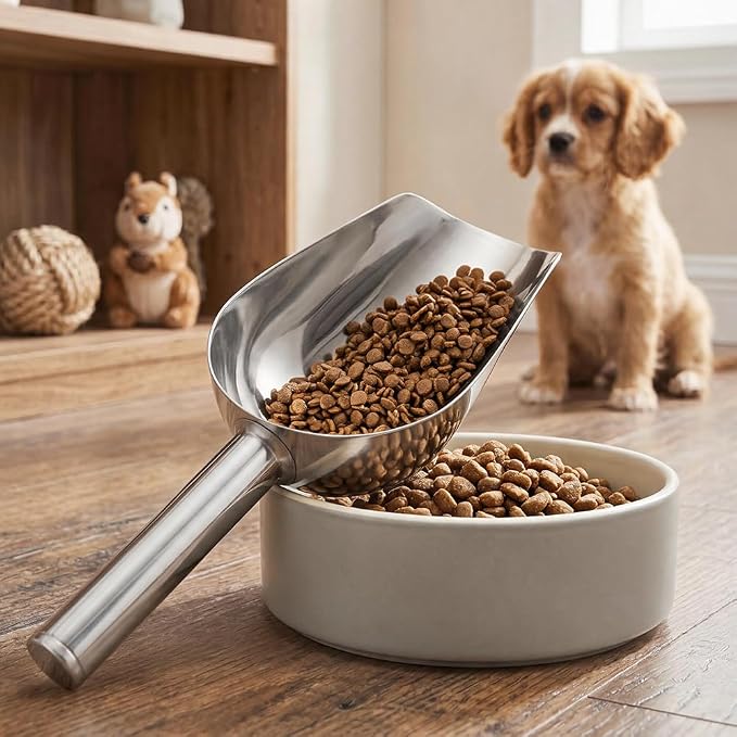2 Pcs Dog Food Scoop Stainless Steel Feed Scooper for Home Pet Food (1 1/2 Cup, 12-Ounce)