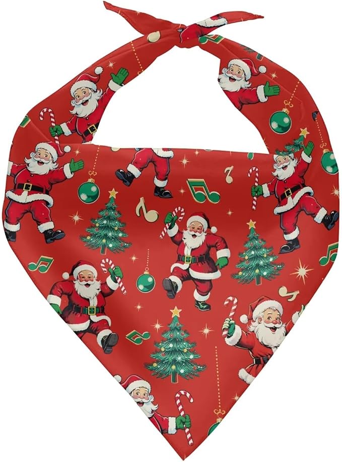 Jeiento Ugly Christmas Santa Claus Dog Bandanas Washable Red Puppy Bibs Scarf Adjustable Kerchief, Polyester, Red