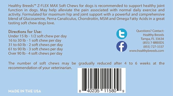 Healthy Breeds Tibetan Terrier Z-Flex Max Hip and Joint Soft Chews 50 Count