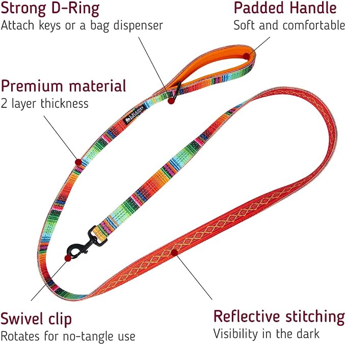 Leash Boss 6ft Dog Leash | Ultra Comfort Double-Thick Soft Padded Handle | Reflective Leash for Large Dogs, Medium Dogs | Heavy Duty Leash for Large Breed Dogs | Nylon Leash for Small Dogs/Puppies