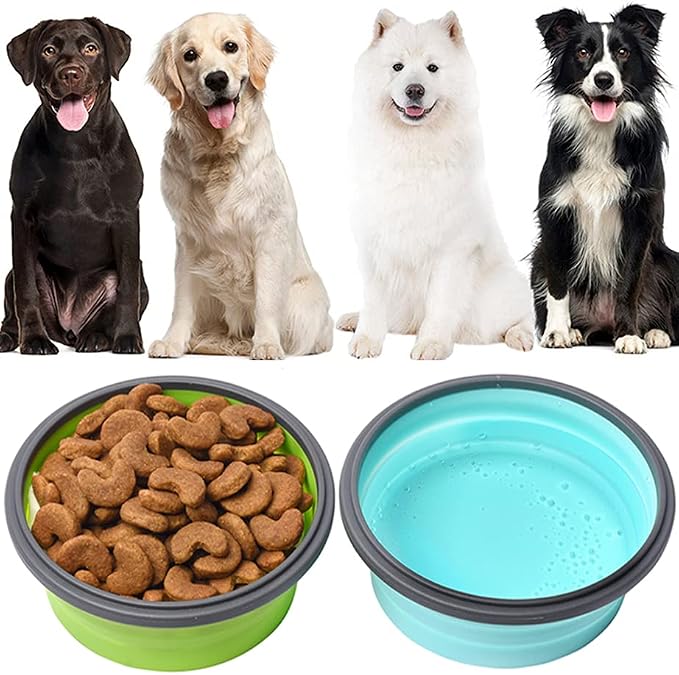 Large Collapsible Travel Dog Bowls, 2 Pack with Lids, 40oz