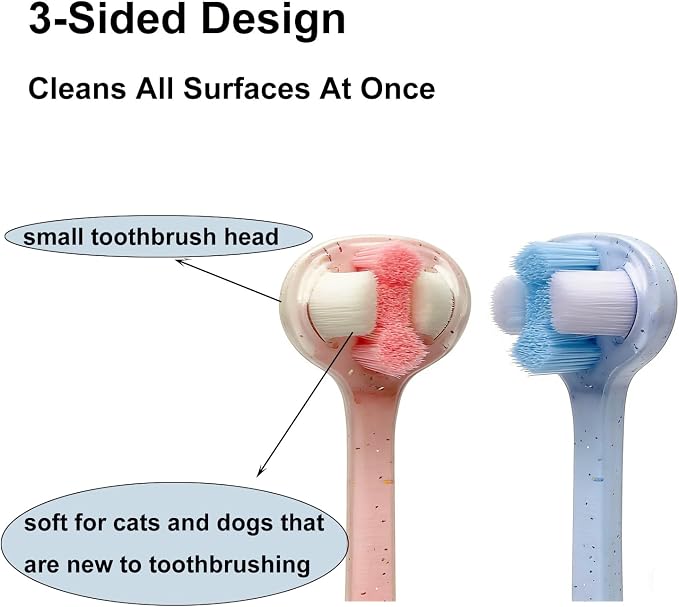 3-Sided Pet Toothbrush for Dogs & Cats, Soft Bristles Dental Care Brush, Non-Slip Handle, Gentle Teeth Cleaning for Puppies, Kittens & Small Pets
