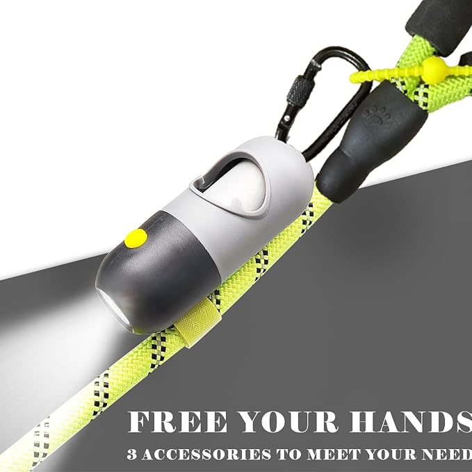Dog Poop Bag Holder with LED Flashlight for Night Walks,Silicone Tether & Dachshund Pattern Clip for Used Bags,Hands-Free Metal Leash Carabiner,15 Scented Waste Bags(Light Grey)