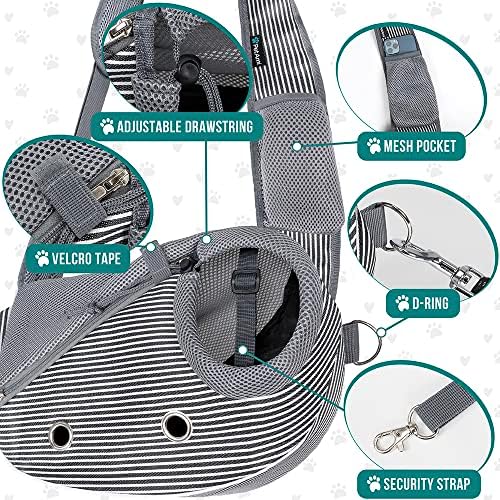 PetAmi Small Dog Sling Carrier, Hands-Free Purse, 5 lb, Stripe