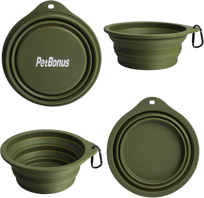 PetBonus Large Collapsible Dog Bowls, 2 Pack, 34oz, Army Green, Navy Blue