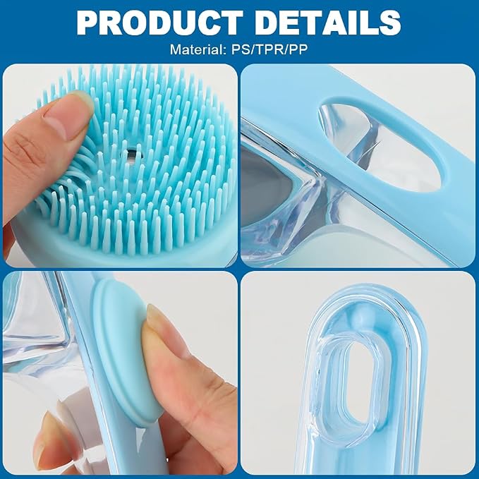 Pet Bath Brush, 2 in 1 Dog Bath Brush with Built-in Shampoo Dispenser, Pet Wash Brush with Double Head Toothbrush, Grooming Massage Brush for Dogs & Cats