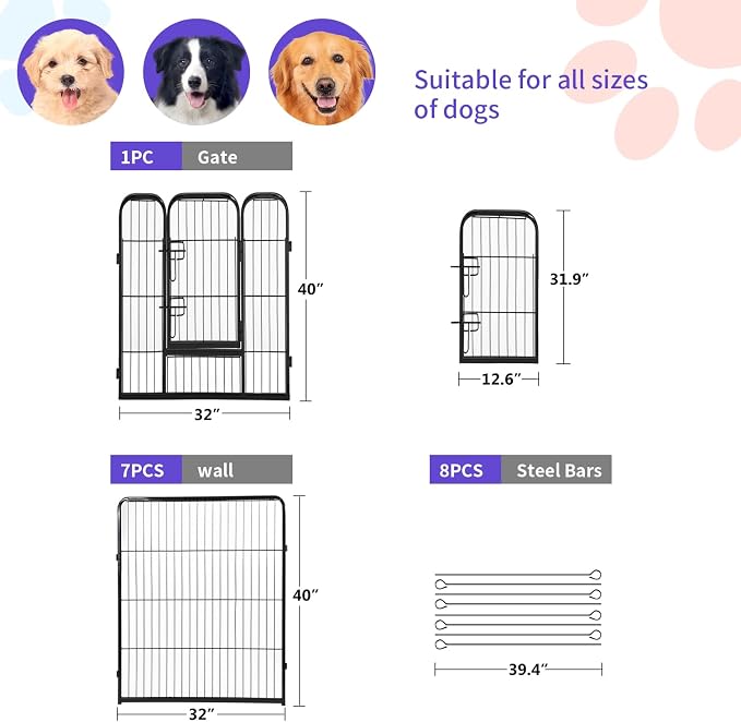 FDW Dog Playpen Kennel, 40in 8 Panels