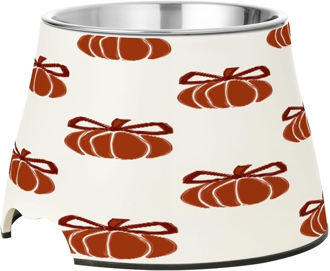Blueangle Elevated Dog Bowls with Stainless Steel - Non-Slip 2.3 Cup High Capacity Pet Dish for Spinal Health & Pumpkins with Bows Design（160）