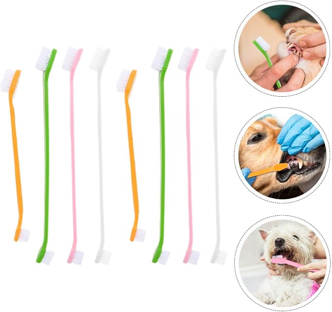 Luxshiny 8pcs Dual-Head Puppy Toothbrushes Soft Bristle Pet Oral Tooth Brush for Dogs Small and Large Sizes Portable Dog Dental Cleaning Kit