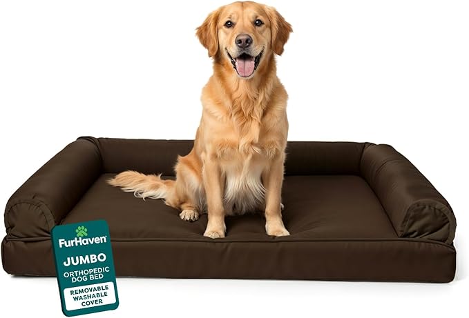 Furhaven Orthopedic Plush &amp; Suede Sofa Dog Bed - Jumbo/XL (up to 95 lbs), Espresso