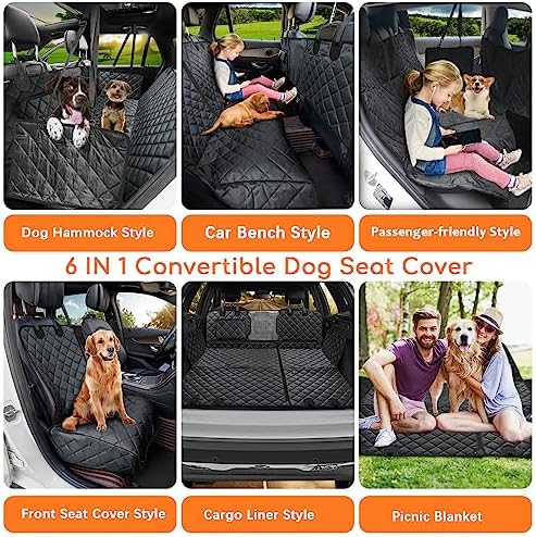 URPOWER 6-in-1 Dog Car Seat Cover - Waterproof Hammock, Mesh Window