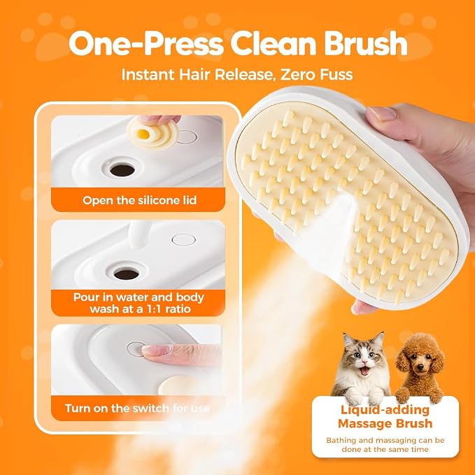 2026 Upgraded 3-in-1 Cat Steam Brush, Rechargeable Steamy Pet Grooming Brush for Shedding, Multifunctional Pet Hair Remover with Steam for Pet Massage & Deep Cleaning-Multicolor