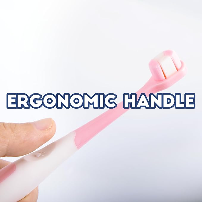 Small Dog Toothbrush, Puppy & Cat Tooth Brushing Kit, Ultra Soft Head Teeth Brush for Kitten & Tiny to Medium Pet, Doggy Toothbrushes Deep Dental Clean, 2 PCS, Pink