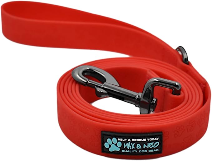 Max and Neo Waterproof Dog Leash - We Donate a Leash to a Dog Rescue for Every Leash Sold (Red) 6 FT X 1" Wide
